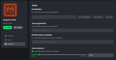Modrinth Instance Options Java